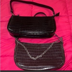 Black and Brown Crocodile Shoulder Handbag Purse